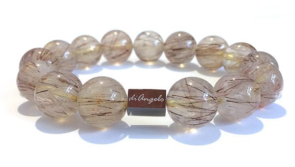 LiZiFang Natural Silver Rutilated Quartz Crystal Round Bead Stretch Bracelet 10mm